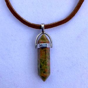 Hexagonal Healing Stone Point Pendant Necklace - Unakite